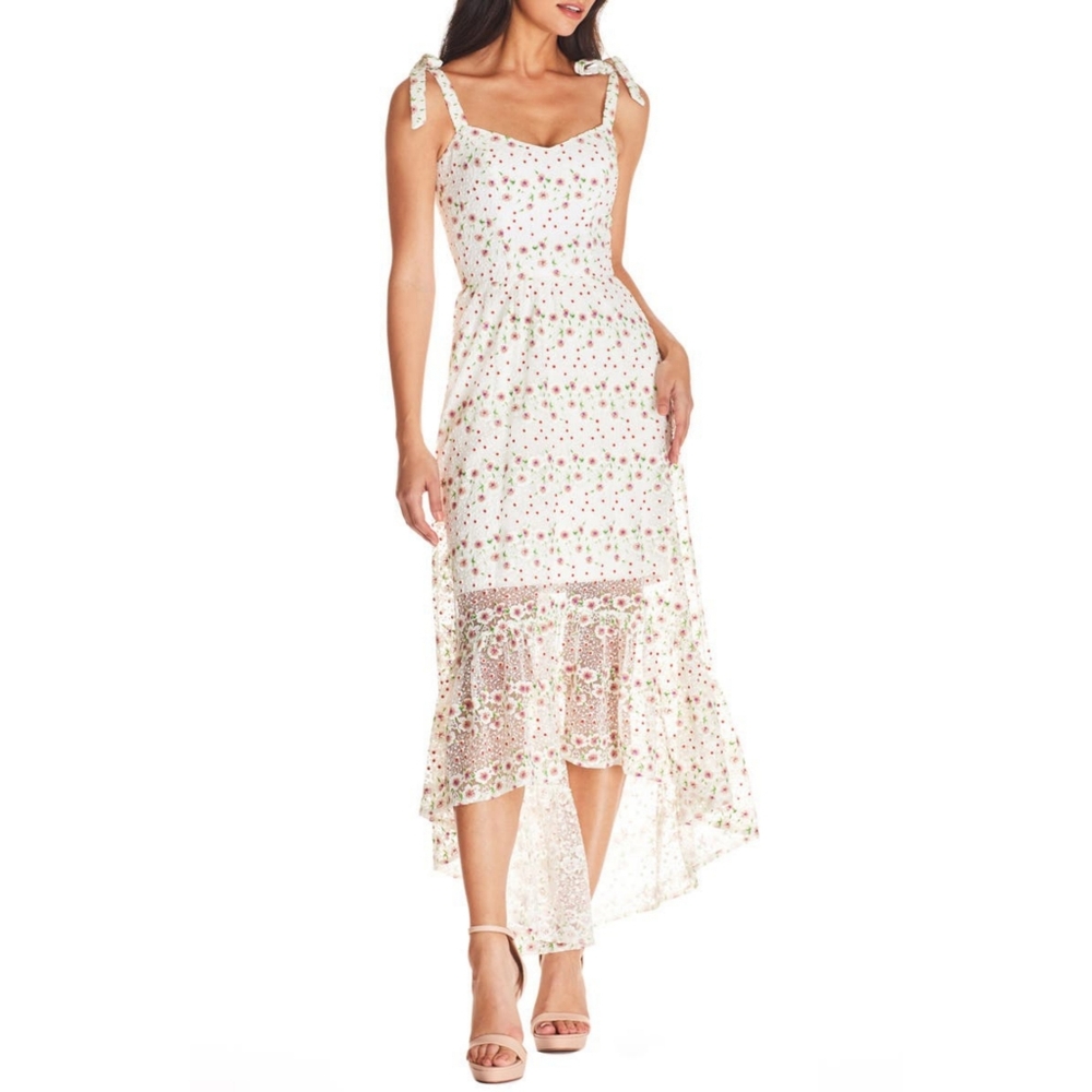 Dress The Population Floral Embroidered High Low Maxi White Dress Size XL